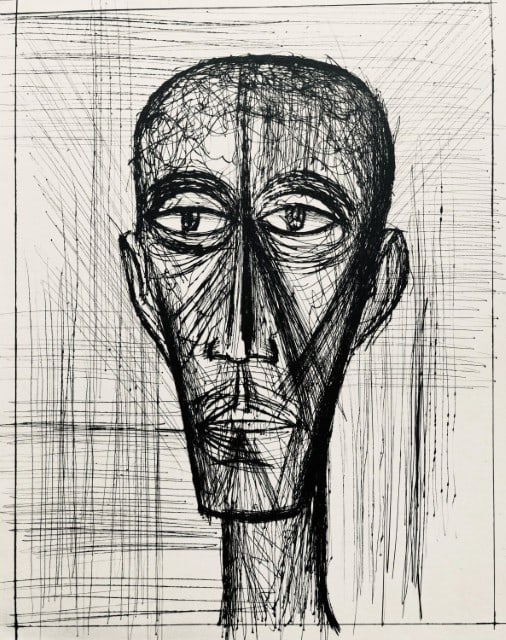 Bernard Buffet, Composition (Reinz 208-222), Voyages Fantastiques, Limited Edition Etching: Drypoint etching on papier de Rives B.F.K. pur fil paper. Paper size: 16.125 x 12.875 inches. Excellent condition. Unsigned and unnumbered, as issued. Notes: From the folio, Voyages fantastiques aux &