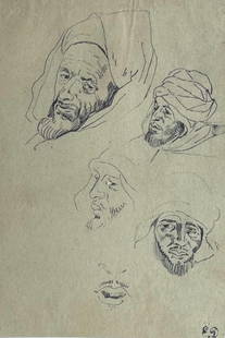 Eug&#232;ne Delacroix, Composition, Trente et un Dessins et Aquarelles du Maroc, Limited Edition: Lithograph and stencil on fine v&#233;lin paper, mounted on archival mat-board, as issued. Mat-board size: 19.56 x 14.674 inches. Excellent condition. Unsigned and unnumbered, as issued. Notes: From t