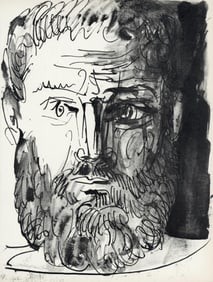 Pablo Picasso, Homme barbu, de face, trait et lavis (Cramer No. 84), 40 dessins de Picasso en marge