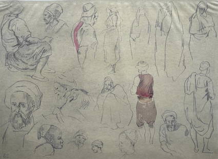 Eug&#232;ne Delacroix, Composition, Trente et un Dessins et Aquarelles du Maroc, Limited Edition: Lithograph and stencil on fine v&#233;lin paper, mounted on archival mat-board, as issued. Mat-board size: 14.674 x 19.56 inches. Excellent condition. Unsigned and unnumbered, as issued. Notes: From t