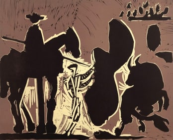 Pablo Picasso, Before the goading of the Bull (Orozco 214), Grabados al linóleo, Limited