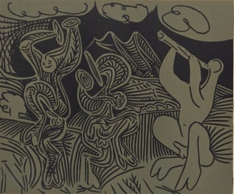 Pablo Picasso, Bacchanal: Flutist, Dancers (Orozco 214), Grabados al linóleo, Limited Edition