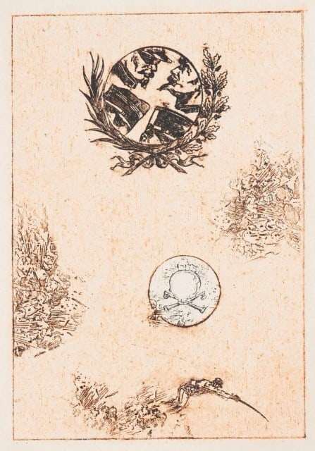 Max Ernst, Composition (Spies/Leppien 218), La Ballade du Soldat, Limited Edition Lithograph: Lithograph on vélin d'Arches paper. Paper size: 21.875 x 15 inches. Excellent condition. Unsigned and unnumbered, as issued. Notes: From the folio, La Ballade du Soldat, 34 Lithographies Original