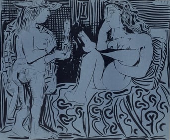 Pablo Picasso, Two Women with a Vase of Flowers (Orozco 214), Grabados al linóleo, Limited