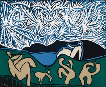 Pablo Picasso, Bacchanal with Kid and Spectator (Orozco 214), Grabados al linóleo, Limited