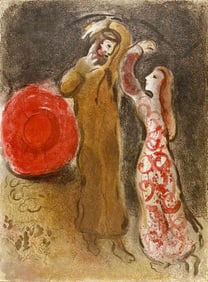 Marc Chagall, Meeting of Ruth & Boaz (Mourlot 117-46; Cramer 25), Drawings from the Bible, Verve:
