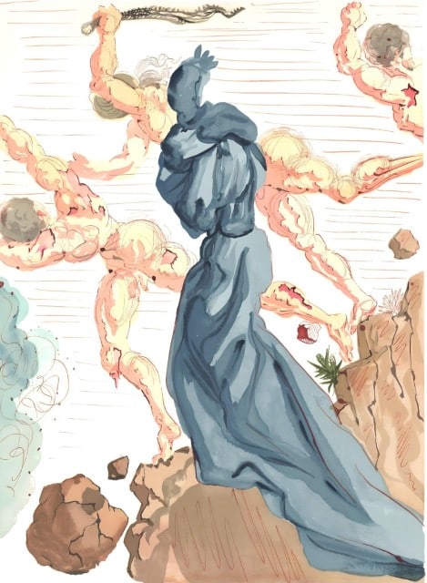 Salvador Dali, The Seducers (Michler/Löpsinger 1039-1138; Field 189-200), La Divine Comé: Woodcut in colors on vélin pur chiffon de Rives paper. Paper Size: 13 x 10.25 inches. Excellent condition. Inscription: Unsigned and unnumbered, as issued. Catalogue Raisonne Reference: Michler/L