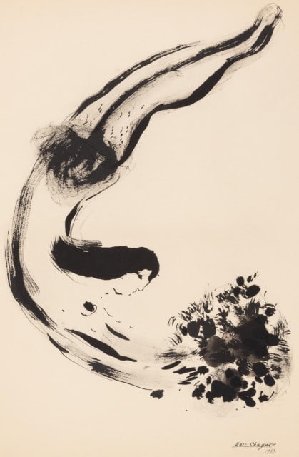 Marc Chagall, Composition, Couleur amour, Limited Edition Lithograph: Lithograph and stencil on vélin papier a la cuve du Moulin Richard de Bas spécialement filigrané pour cette édition paper. Paper size: 19.69 x 15.75 inches. Excellent condition. Si