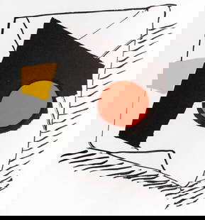 Alexander Calder, Composition, Derrière le miroir, Limited Edition Lithograph: Lithograph on v&#233;lin paper. Paper Size: 15 x 11 inches. Excellent condition. Inscription: Unsigned and unnumbered, as issued. Notes: From Derri&#232;re le miroir, N&#176; 221, 1976. Published by A
