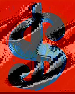 Andy Warhol, Dollar Sign, Red, Official Limited Edition, Sunday B. Morning, Silkscreen: Official edition, Andy Warhol, Sunday B. Morning, silkscreen on museum board. Paper Size: 19.5 x 17.25 inches. Excellent condition. Inscription: Numbered in pencil, &#8220;published by Sunday B. Morni