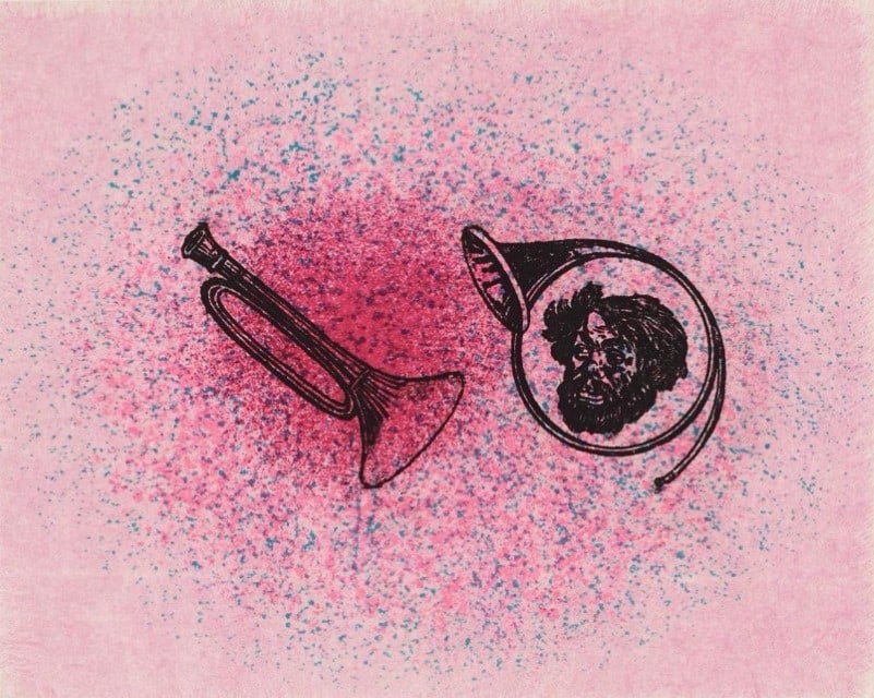 Max Ernst, Composition (Spies/Leppien 218), La Ballade du Soldat, Limited Edition Lithograph: Lithograph on vélin d'Arches paper. Paper size: 21.875 x 15 inches. Excellent condition. Unsigned and unnumbered, as issued. Notes: From the folio, La Ballade du Soldat, 34 Lithographies Original