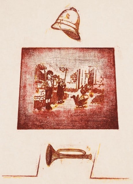 Max Ernst, Composition (Spies/Leppien 218), La Ballade du Soldat, Limited Edition Lithograph: Lithograph on vélin d'Arches paper. Paper size: 21.875 x 15 inches. Excellent condition. Unsigned and unnumbered, as issued. Notes: From the folio, La Ballade du Soldat, 34 Lithographies Original