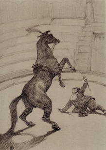 Henri de Toulouse-Lautrec, Cheval pointant, The Circus by Toulouse-Lautrec, Limited Edition: Lithograph on v&#233;lin paper. Unsigned and unnumbered. Paper Size: 12.125 x 9.25 inches. Excellent condition. Notes: From the album, The Circus by Toulouse-Lautrec, 1952. Published the Paris Book Ce