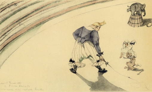 Henri de Toulouse-Lautrec, Clownesse et cochon, The Circus by Toulouse-Lautrec, Limited Edition: Lithograph on v&#233;lin paper. Unsigned and unnumbered. Paper Size: 12.125 x 9.25 inches. Excellent condition. Notes: From the album, The Circus by Toulouse-Lautrec, 1952. Published the Paris Book Ce
