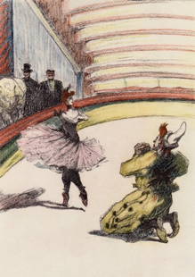 Henri de Toulouse-Lautrec, Le Rappel, The Circus by Toulouse-Lautrec, Limited Edition Lithograph: Lithograph on v&#233;lin paper. Unsigned and unnumbered. Paper Size: 12.125 x 9.25 inches. Excellent condition. Notes: From the album, The Circus by Toulouse-Lautrec, 1952. Published the Paris Book Ce