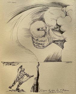 André Masson, Palper le sein de l'espace, Masson Dessins, Limited Edition Lithograph: Lithograph on v&#233;lin du Lana Papiers Sp&#233;ciaux paper. Inscription: unsigned and unnumbered. Paper Size: 12.5 x 9.75 inches. Excellent condition. Notes: From the volume, Masson Dessins, 1951. P
