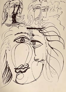 Pablo Picasso, Composition, Carnet de dessins de Picasso, Cahiers d’Art, Limited Edition: Lithograph on vélin paper. Inscription: Unsigned and unnumbered. Paper Size: 16.54 x 11.81 inches. Excellent condition. Notes: From the volume, Carnet de dessins de Picasso: reproduits au format