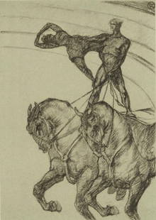Henri de Toulouse-Lautrec, Le pas de deux, The Circus by Toulouse-Lautrec, Limited Edition: Lithograph on v&#233;lin paper. Unsigned and unnumbered. Paper Size: 12.125 x 9.25 inches. Excellent condition. Notes: From the album, The Circus by Toulouse-Lautrec, 1952. Published the Paris Book Ce