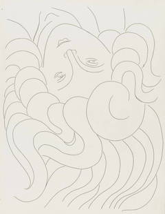 Henri Matisse, La Chevelure (The Head of Hair), Poésies, Limited Edition Lithograph: Lithograph on papier bouffant des Papeteries de Casteljoux paper. Paper Size: 11.24 x 8.46 inches. Excellent condition. Unsigned and unnumbered, as issued. Notes: From the folio, Po&#233;sies de St&#2