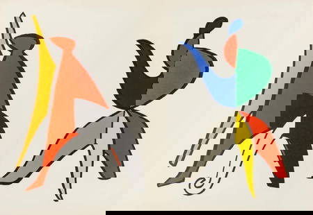 Alexander Calder, Composition, Derrière le miroir, Limited Edition Lithograph: Lithograph on v&#233;lin paper. Paper Size: 15 x 22 inches. Excellent condition, with centerfold, as issued. Inscription: Unsigned and unnumbered, as issued. Notes: From Derri&#232;re le miroir, N&#17
