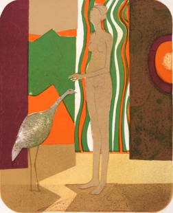 André Minaux, La femme et l'oiseau, Souvenirs et portraits d'artistes, Limited Edition: Lithograph on v&#233;lin d'Arches paper. Paper Size: 12.75 x 10 inches. Unsigned and unnumbered. Excellent condition. Notes: From the folio, Souvenirs et portraits d'artistes, 1972. Published by Ferna