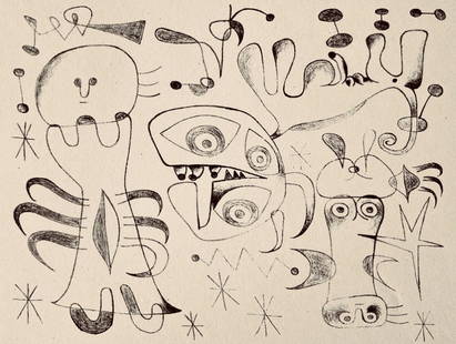 Joan Miró, Composition, The Prints of Joan Miro, Limited Edition Etching: Etching on vélin paper. Inscription: Unsigned and unnumbered, as issued. Paper Size: 8.5 x 11 inches. Excellent condition. Notes: From the folio, The Prints of Joan Miro, Fall, 1947. Published by