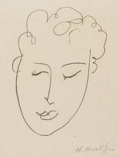Henri Matisse, Tête de Femme (Duthuit 23), Pierres Levees, Poèmes, Limited Edition: Lithograph on v&#233;lin de Lana a la forme paper. Paper size: 7.875 x 5.875 inches. Excellent condition. Inscription: signed in pencil and unnumbered, as issued. Notes: From the folio, Jules Romains,
