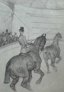 Henri de Toulouse-Lautrec, Haute École Equestrienne: The Tandem, Henri de Toulouse-Lautrec, At: Lithograph on v&#233;lin paper, archivally hinged on archival backing paper, as issued. Paper size: 17.32 x 14.17 inches. Excellent condition. Inscription: Unsigned and unnumbered, as issued. Notes: F