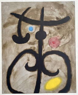 Joan Miró, Composition (Cramer 105), Femmes, Limited Edition Héliogravure: H&#233;liogravure on v&#233;lin d&#8217;Arches paper. Paper size: 22.0079 x 17.8 inches. Excellent condition. Unsigned and unnumbered, as issued. Notes: From the folio, Joan Mir&#243;, Femmes, 1965. P
