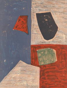 Serge Poliakoff, Composition rose, rouge (Poliakoff/Schneider 17), XXe siècle, Limited Edition: Lithograph on v&#233;lin paper. Paper Size: 12.5 x 9.75 inches. Excellent condition. Inscription: Unsigned and unnumbered, as issued. Notes: From the volume, XXe Si&#232;cle, n&#176;10, 1958. Publishe
