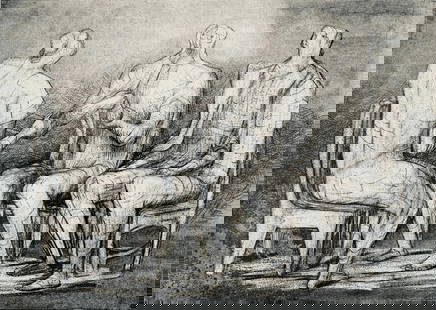 Henry Moore, Women Winding Wool, The Drawings of Henry Moore, Limited Edition Lithograph: Lithograph on vélin paper. Paper size: 12.5 x 13.5 inches. Excellent condition. Unsigned and unnumbered, as issued. Notes: From the folio, The Drawings of Henry Moore, 1946. Published by Curt Val