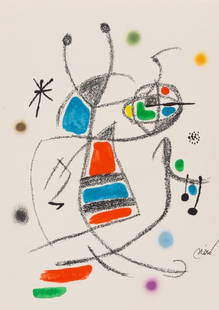 Joan Miró, Composition (Mourlot, 1051-1072), Maravillas con Variaciones acrósticas en el: Lithograph on v&#233;lin d&#8217;Arches paper. Inscription: Signed in the plate and unnumbered, as issued. Paper Size: 19.5 x 14.125 inches. Excellent condition. Notes: From the folio, Maravillas con