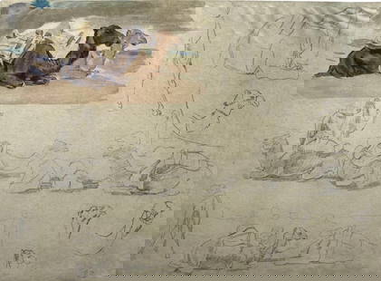 Eugène Delacroix, Composition, Trente et un Dessins et Aquarelles du Maroc, Limited Edition: Lithograph and stencil on fine v&#233;lin paper, mounted on archival mat-board, as issued. Mat-board size: 14.674 x 19.56 inches. Excellent condition. Unsigned and unnumbered, as issued. Notes: From t