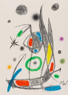 Joan Miró, Composition (Mourlot, 1051-1072), Maravillas con Variaciones acrósticas en el: Lithograph on v&#233;lin d&#8217;Arches paper. Inscription: Signed in the plate and unnumbered, as issued. Paper Size: 19.5 x 14.125 inches. Excellent condition. Notes: From the folio, Maravillas con