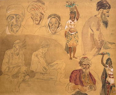 Eugène Delacroix, Composition, Trente et un Dessins et Aquarelles du Maroc, Limited Edition: Lithograph and stencil on fine v&#233;lin paper, mounted on archival mat-board, as issued. Mat-board size: 14.674 x 19.56 inches. Excellent condition. Unsigned and unnumbered, as issued. Notes: From t