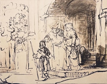 Rembrandt van Rijn, Abraham Sending Away Hagar, Drawings from the Bible, Limited Edition Collotype