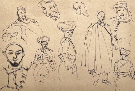 Eugène Delacroix, Composition, Trente et un Dessins et Aquarelles du Maroc, Limited Edition: Lithograph and stencil on fine v&#233;lin paper, mounted on archival mat-board, as issued. Mat-board size: 14.674 x 19.56 inches. Excellent condition. Unsigned and unnumbered, as issued. Notes: From t