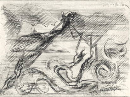Jacques Villon, Composition, Alternance, Limited Edition Etching: Etching on v&#233;lin pur chiffon de Rives paper. Unsigned and unnumbered. Paper Size: 9.875 x 12.875 inches. Excellent condition. Notes: From the folio, Alternance, 1946. Published by Le Gerbier, Par