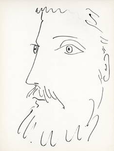 Pablo Picasso, Visage d'homme, profil gauche (Cramer No. 84), 40 dessins de Picasso en marge du: Lithograph on vélin du Marais paper. Paper Size: 14.5 x 11 inches. Excellent condition. Inscription: Unsigned and unnumbered, as issued. Notes: From the folio, 40 dessins de Picasso en marge du B