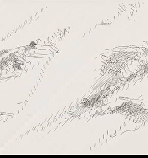 Jacques Villon, Composition (Ginestet/Pouillon 42-64), Hésiode, Les Travaux et les Jours,: Etching on v&#233;lin de Rives paper. Paper size: 15.75 x 12 inches. Excellent condition. Unsigned and unnumbered, as issued. Notes: From the folio, H&#233;siode, Les Travaux et les jours. Eaux-fortes