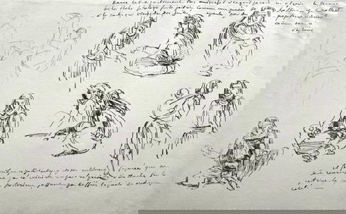 Eugène Delacroix, Composition, Trente et un Dessins et Aquarelles du Maroc, Limited Edition: Lithograph and stencil on fine v&#233;lin paper, mounted on archival mat-board, as issued. Mat-board size: 14.674 x 19.56 inches. Excellent condition. Unsigned and unnumbered, as issued. Notes: From t