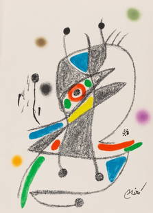 Joan Miró, Composition (Mourlot, 1051-1072), Maravillas con Variaciones acrósticas en el: Lithograph on v&#233;lin d&#8217;Arches paper. Inscription: Signed in the plate and unnumbered, as issued. Paper Size: 19.5 x 14.125 inches. Excellent condition. Notes: From the folio, Maravillas con