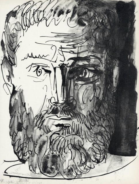 Pablo Picasso, Homme barbu, de face, trait et lavis (Cramer No. 84), 40 dessins de Picasso en marge (1 of 9)