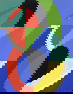 Sonia Delaunay, Composition, XXe siècle, Limited Edition Lithograph: Lithograph and stencil on v&#233;lin paper. Paper Size: 13.375 x 9.5 inches. Excellent condition. Inscription: Unsigned and unnumbered, as issued. Notes: From the volume, XXe Si&#232;cle, vol. n&#176;