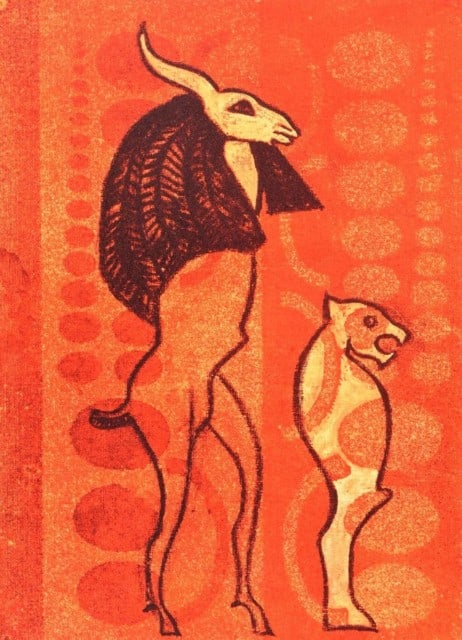 Max Ernst, Judith, Tragödie in drei Akten, Limited Edition Lithograph: Lithograph on vélin d'Arches paper. Paper size: 16.1 x 11 inches. Excellent condition. Unsigned and unnumbered, as issued. Notes: From the album, Judith, Tragödie in Drei Akten, Lithographie