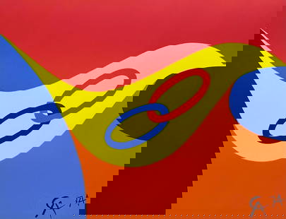 Alexander Calder, Friendship, Braniff International Airways Flying Colors Collection, Limited: Lithograph on v&#233;lin d&#8217;Arches paper. Paper Size: 20 x 26 inches. Excellent condition. Inscription: Signed and dated in the plate, embossed with the official Braniff Flying Colors Collection