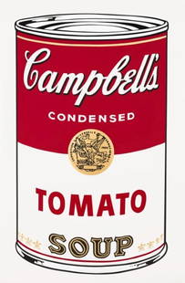 Andy Warhol, Campbell’s Soup, Tomato, Official Edition, Sunday B. Morning, Silkscreen: Official edition, Andy Warhol, Sunday B. Morning, silkscreen on museum board. Paper Size: 35 x 23 inches. Excellent condition. Inscription: “published by Sunday B. Morning”, and “fil