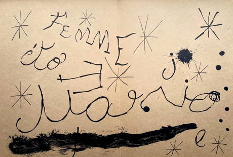Joan Miró, Composition (Cramer 102; Mourlot 428-449), Derrière le miroir, Limited Edition: Lithograph on v&#233;lin paper. Paper Size: 15 x 22 inches. Excellent condition, with centerfold, as issued. Inscription: Unsigned and unnumbered, as issued. Notes: From Derri&#232;re le miroir, N&#17