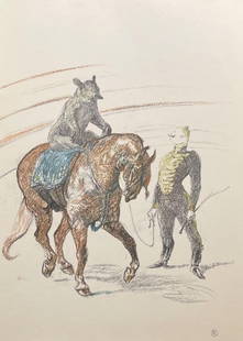Henri de Toulouse-Lautrec, Bear Performing, Henri de Toulouse-Lautrec, At the Circus, Limited: Lithograph on v&#233;lin paper, archivally hinged on archival backing paper, as issued. Paper size: 17.32 x 14.17 inches. Excellent condition. Inscription: Unsigned and unnumbered, as issued. Notes: F