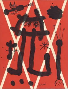 Joan Miró, Composition, XXe siècle, Limited Edition Lithograph: Lithograph on v&#233;lin paper. Paper Size: 12.5 x 9.75 inches. Excellent condition. Inscription: Unsigned and unnumbered, as issued. Notes: From the volume, XXe Si&#232;cle, n&#176;4, 1954. Published